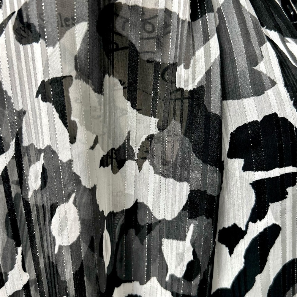 WHBM Black White Chiffon Midi Dress Belted Sheer‎ Sleeve Spring Wedding Guest - Picture 6 of 9